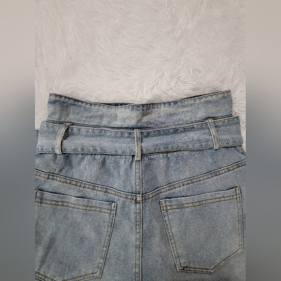 Le Lis 100% Cotton Paper Bag Belt  Light Blue High-Waisted Shorts Size 29 - Picture 8 of 13